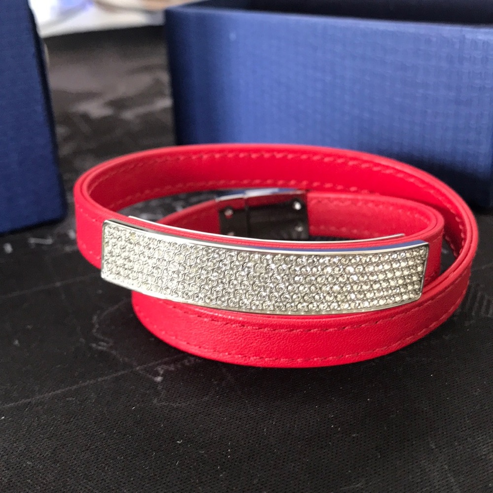 Swarovski Crystal Vio RED Leather Wrap Bracelet